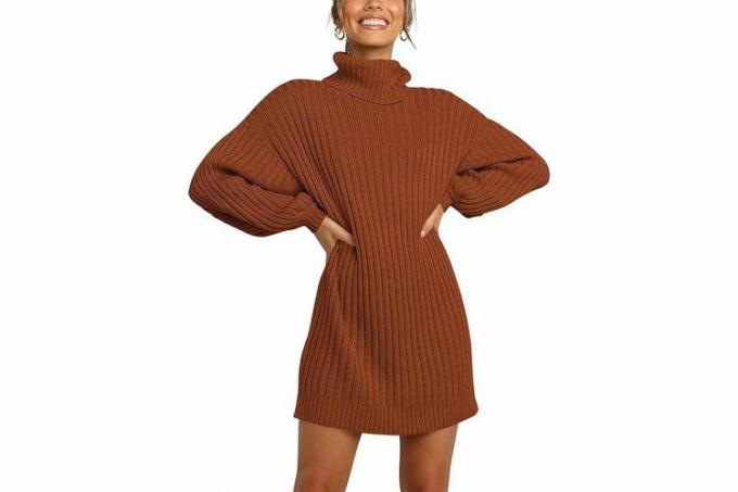 Amazon ANRABESS túlméretezett pulóver ruha női garbós denevérujjú 2023 őszi téli alkalmi rövid ruha